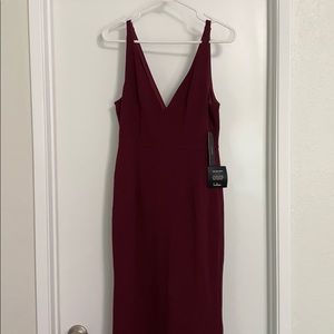 Burgundy mermaid style, floor length dress
